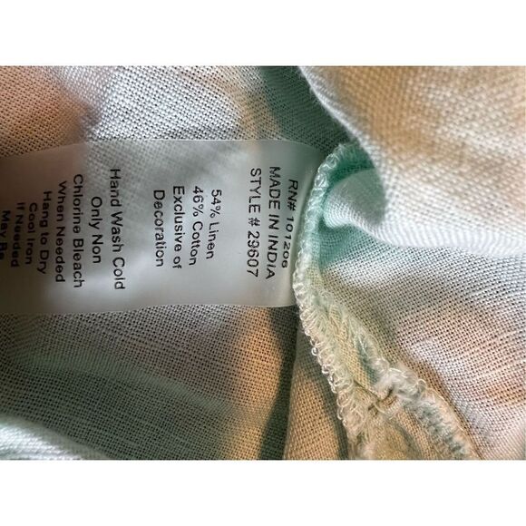 Soft surroundings linen blend blue green seashell embellished button dress small - Picture 11 of 11